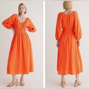 J.Crew Bright Orange Gauze Midi Dress